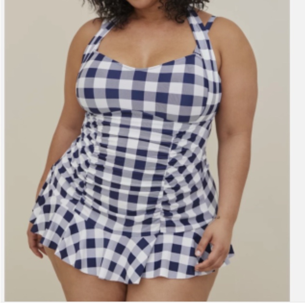 Torrid Blue and White Checkered swimsuit NWOT
